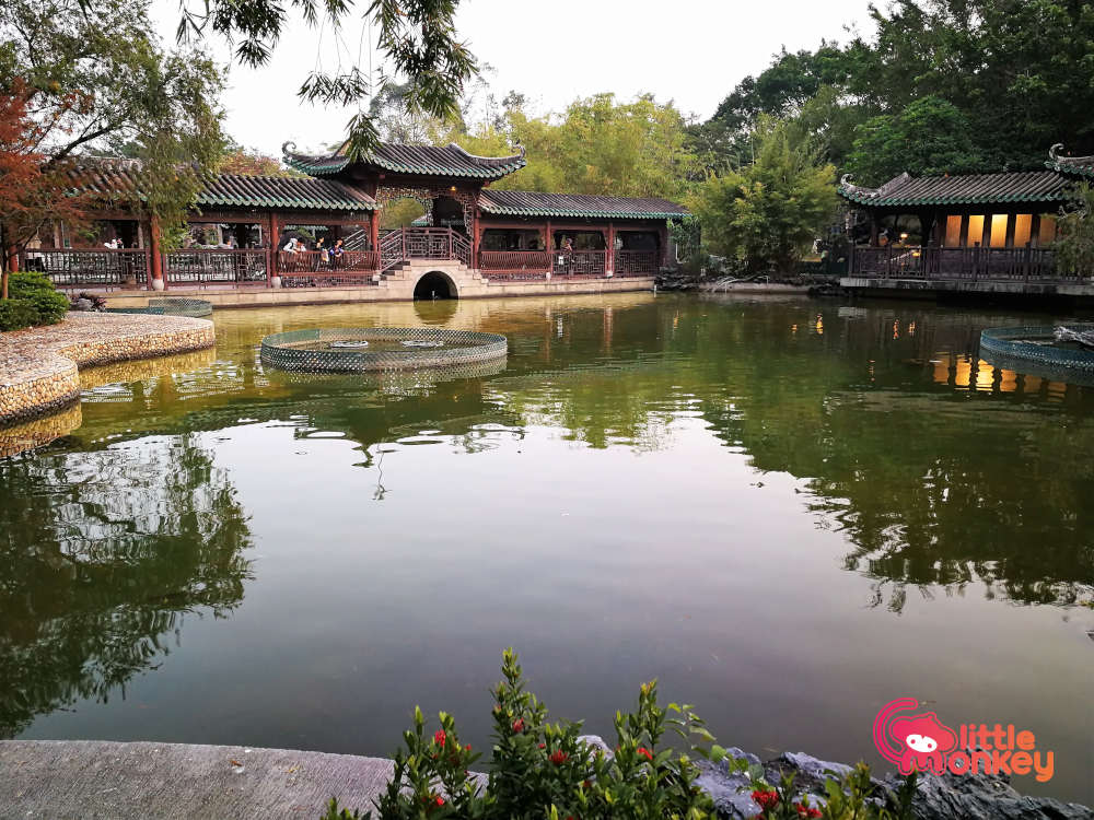 Lai Chi Kok Park's Lingnan Garden and the man-made lake.