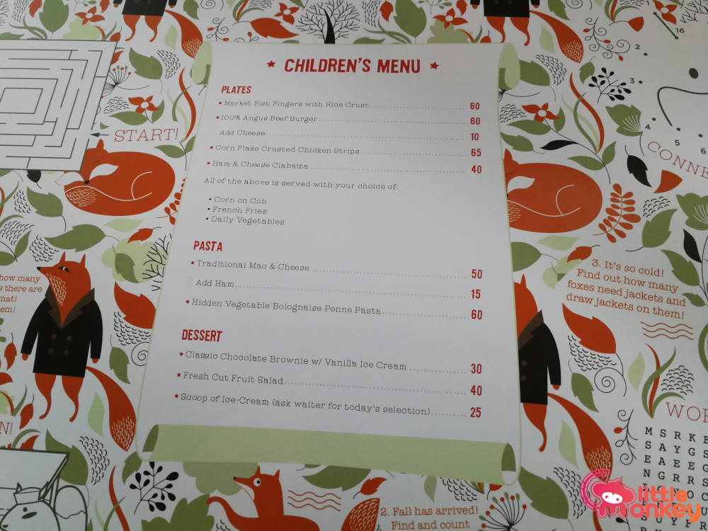 Dim Sum Library's childrens menu in The Continental